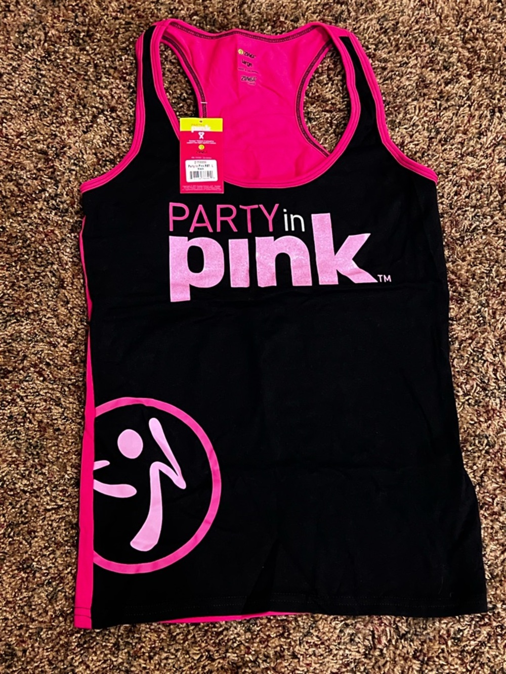 Zumba Fitness Black Tank Top with Glitter Pink Graphics - "Party in Pink"